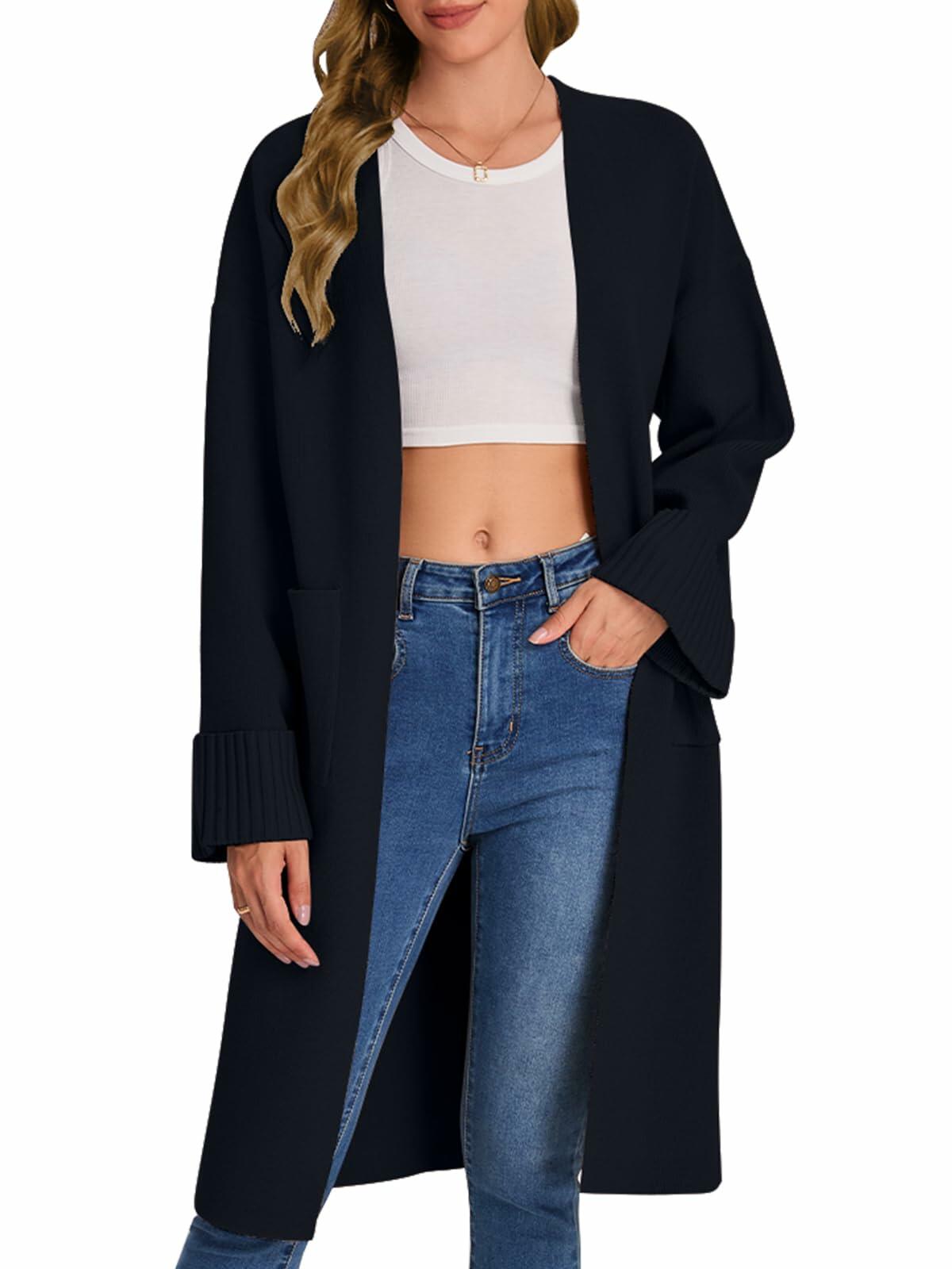 Cárdigan tipo suéter negro para mujer Bloggerlove, abrigo tipo cárdigan oversize, otoño 2024