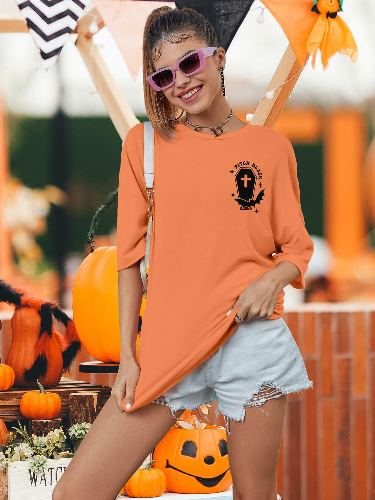 Camiseta oversize gótica Just A Little Ray Pitch Black, talla mediana