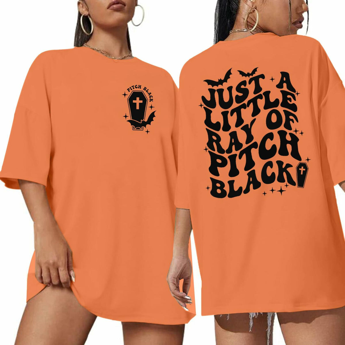 Camiseta oversize gótica Just A Little Ray Pitch Black, talla mediana