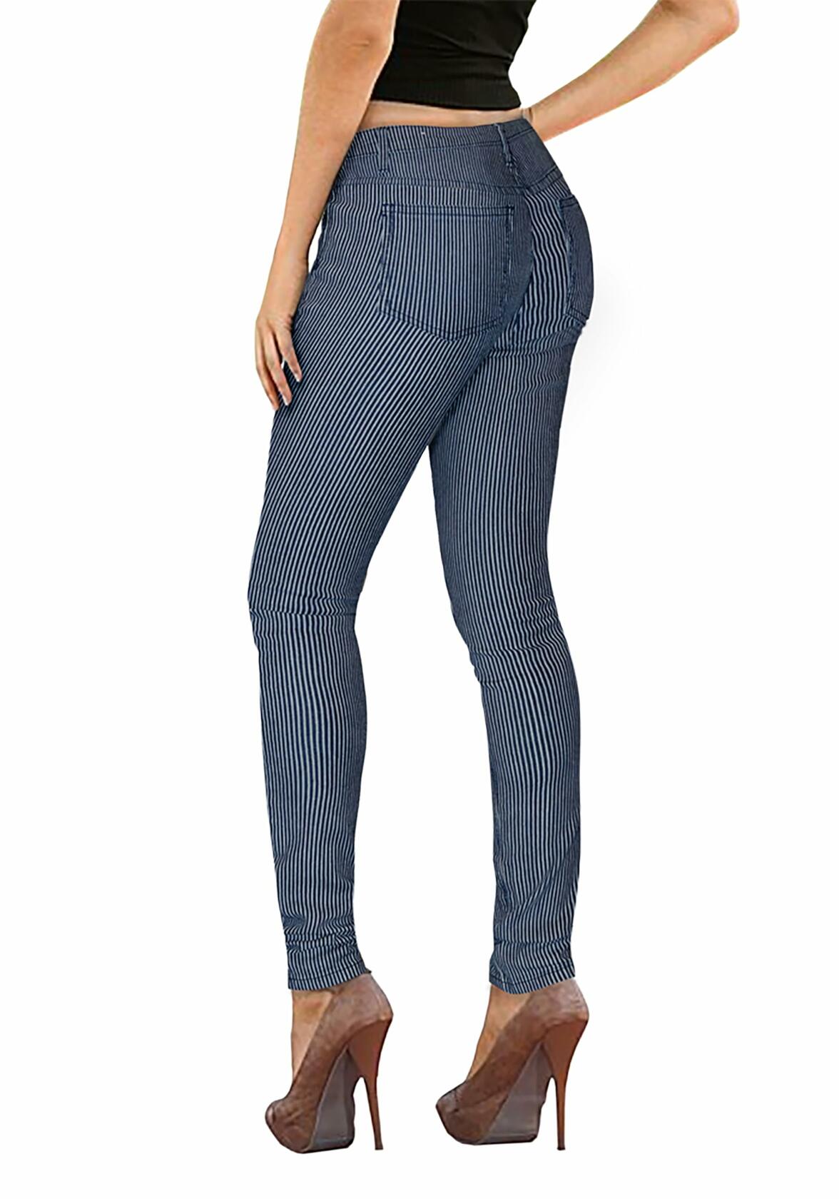 Jeans de mezclilla elásticos y cómodos de 5 bolsillos para mujer de Hybrid & Company, color azul y blanco, talla 24