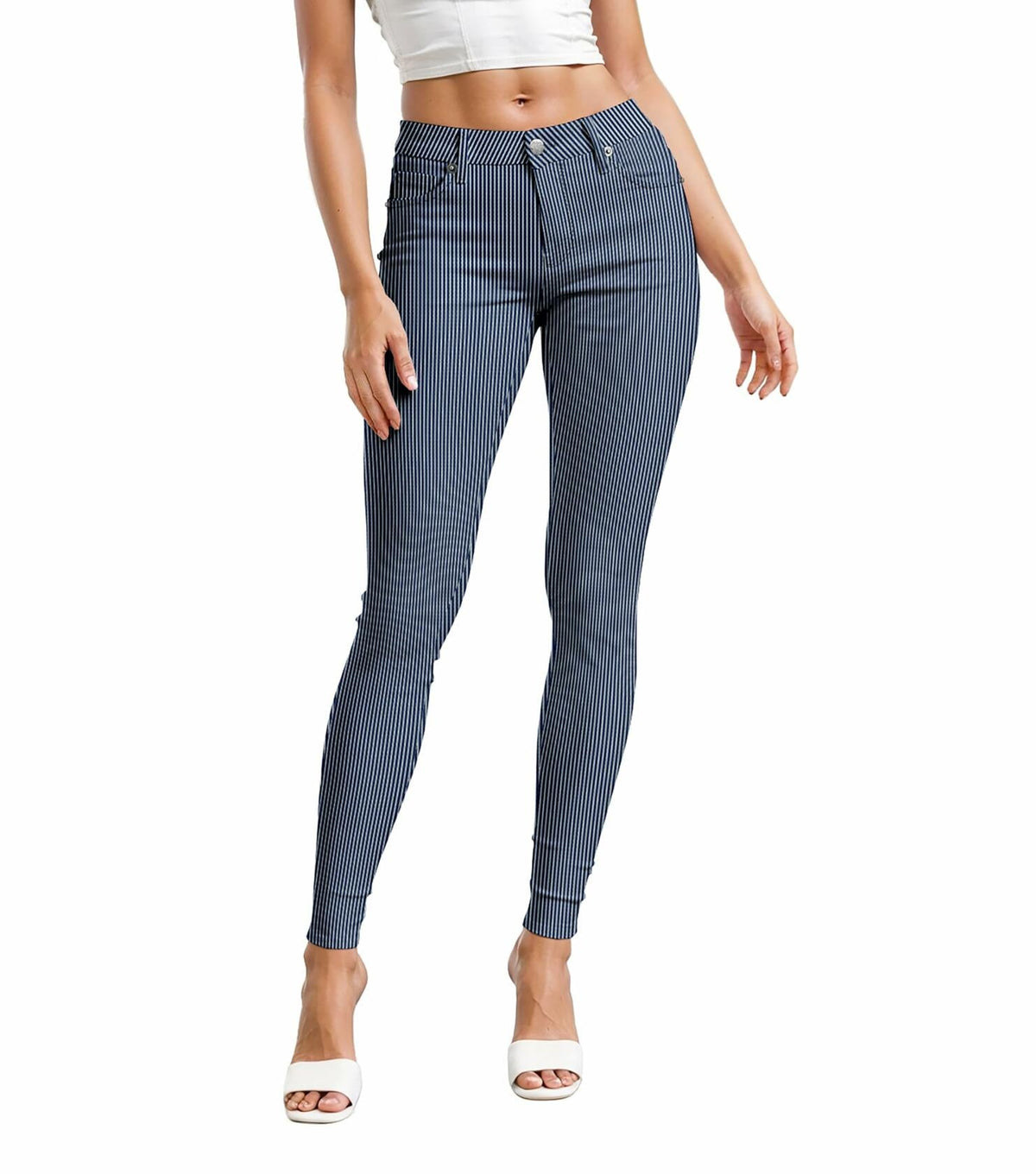 Jeans de mezclilla elásticos y cómodos de 5 bolsillos para mujer de Hybrid & Company, color azul y blanco, talla 24
