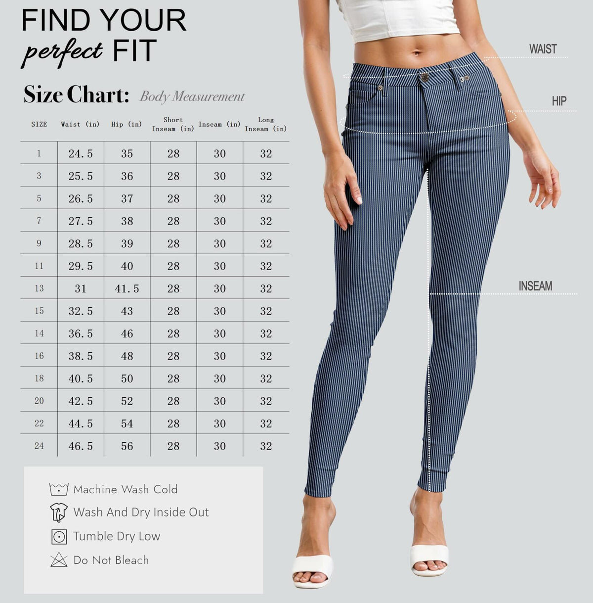 Jeans de mezclilla elásticos y cómodos de 5 bolsillos para mujer de Hybrid & Company, color azul y blanco, talla 24