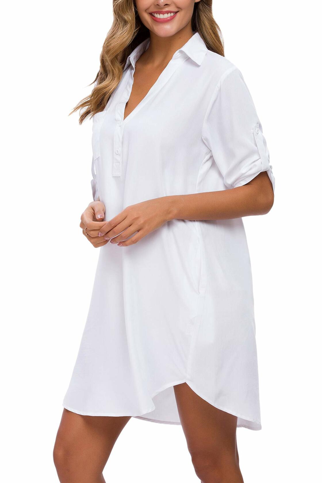 Vestido camisero informal de manga 3/4 con botones para mujer MANAIXUAN, talla extragrande (XXL)