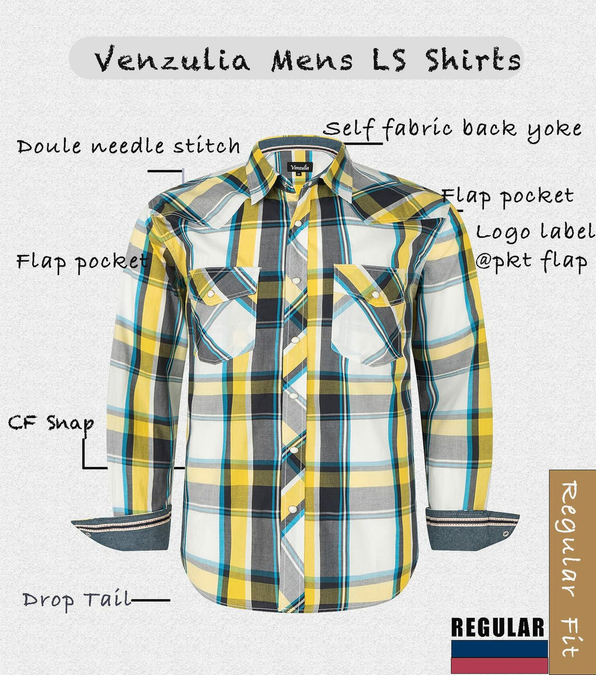 Camisa de cuadros de manga larga con botones a presión estilo western para hombre VENZULIA, color blanco, talla 2XL