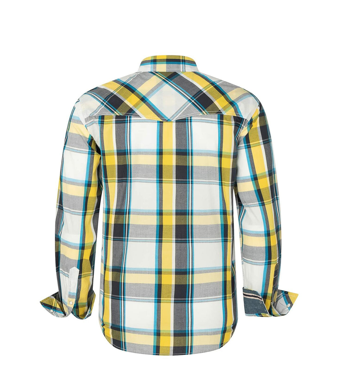 Camisa de cuadros de manga larga con botones a presión estilo western para hombre VENZULIA, color blanco, talla 2XL
