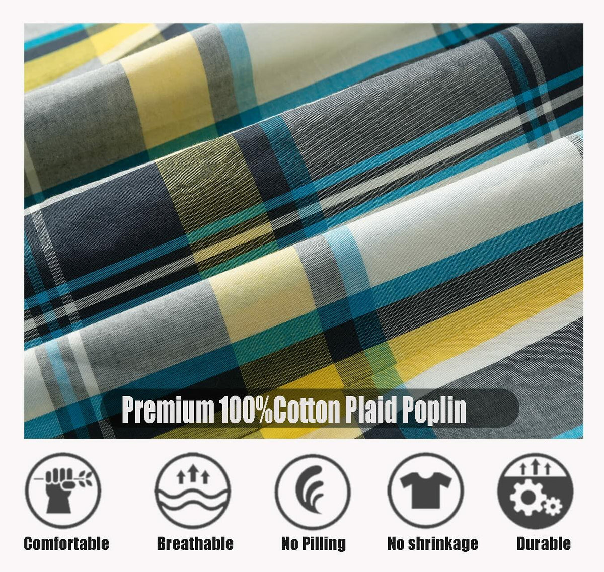Camisa de cuadros de manga larga con botones a presión estilo western para hombre VENZULIA, color blanco, talla 2XL
