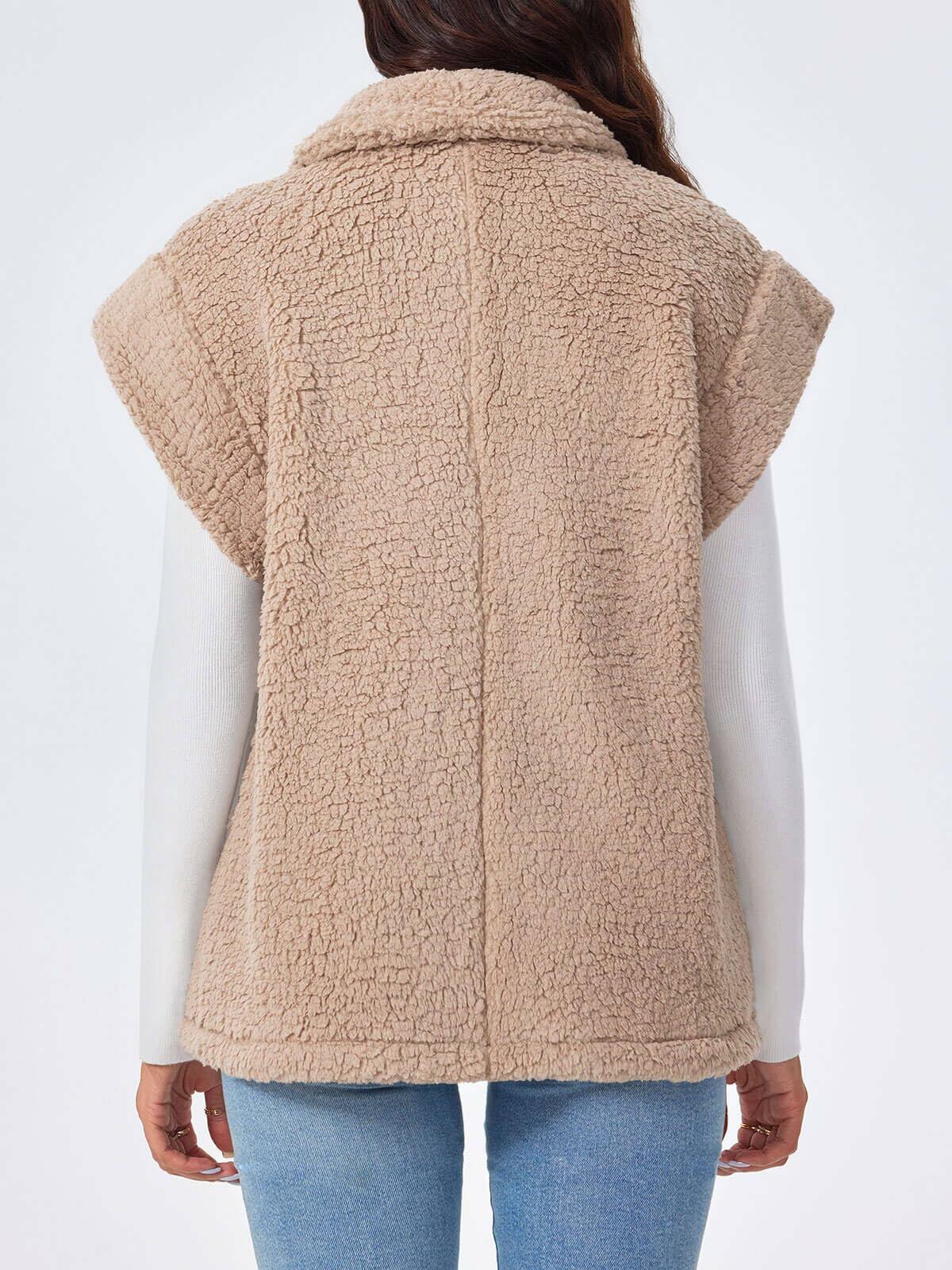 Chaleco de felpa Sherpa para mujer Tankaneo, chaqueta tipo peluche ligera - Talla L