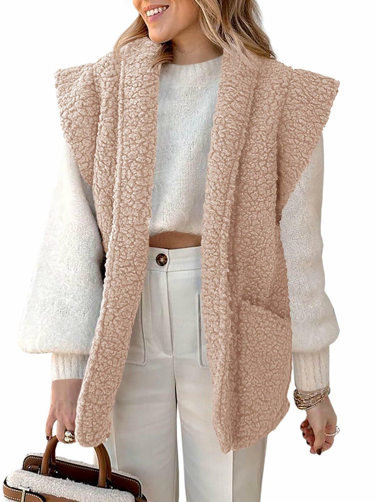 Chaleco de felpa Sherpa para mujer Tankaneo, chaqueta tipo peluche ligera - Talla L