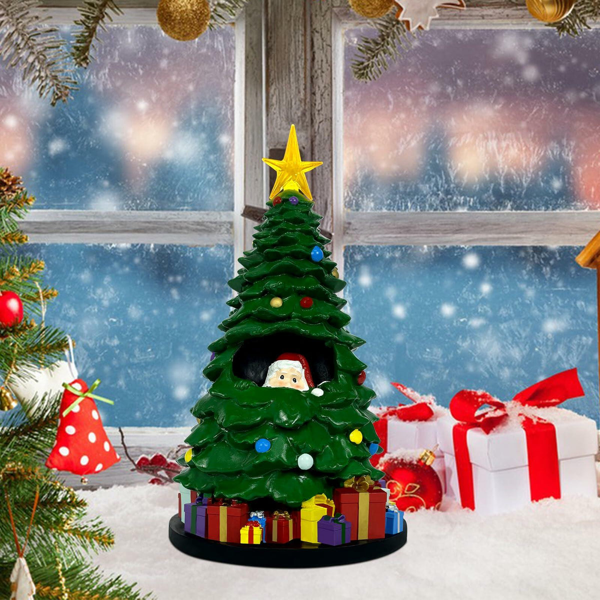 Mini árbol de Navidad EVOLUX de 2 pies con luces, adornos y estrella para decoración de mesa