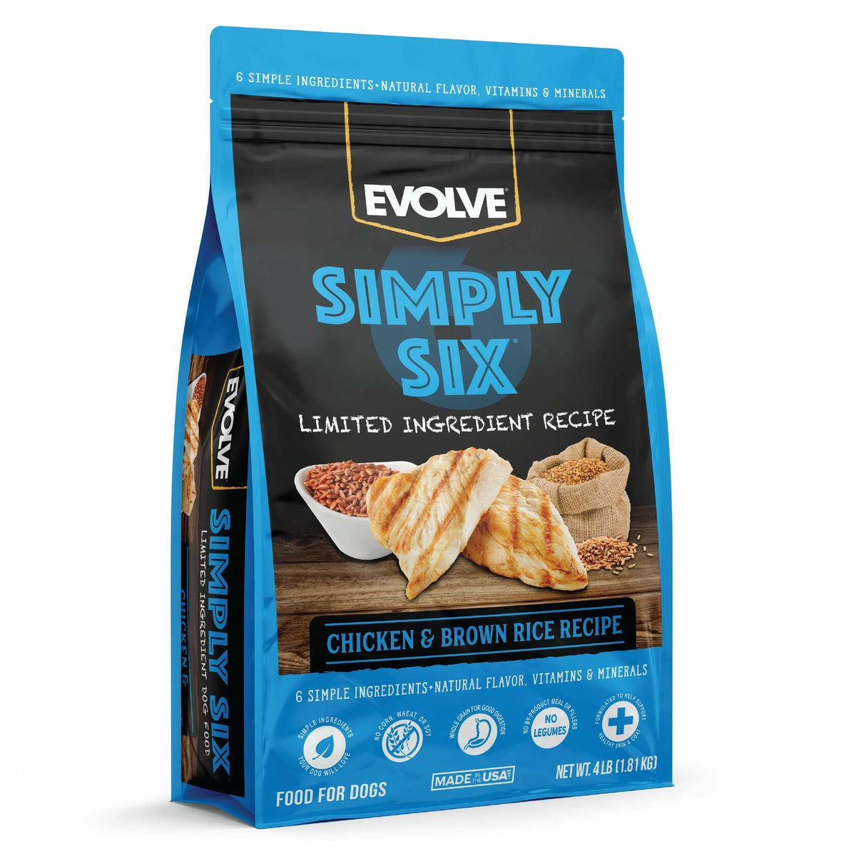 Consumo preferente 25/04 Evolve Simply Six, alimento para perros con pollo y arroz integral, bolsa de 4 lb