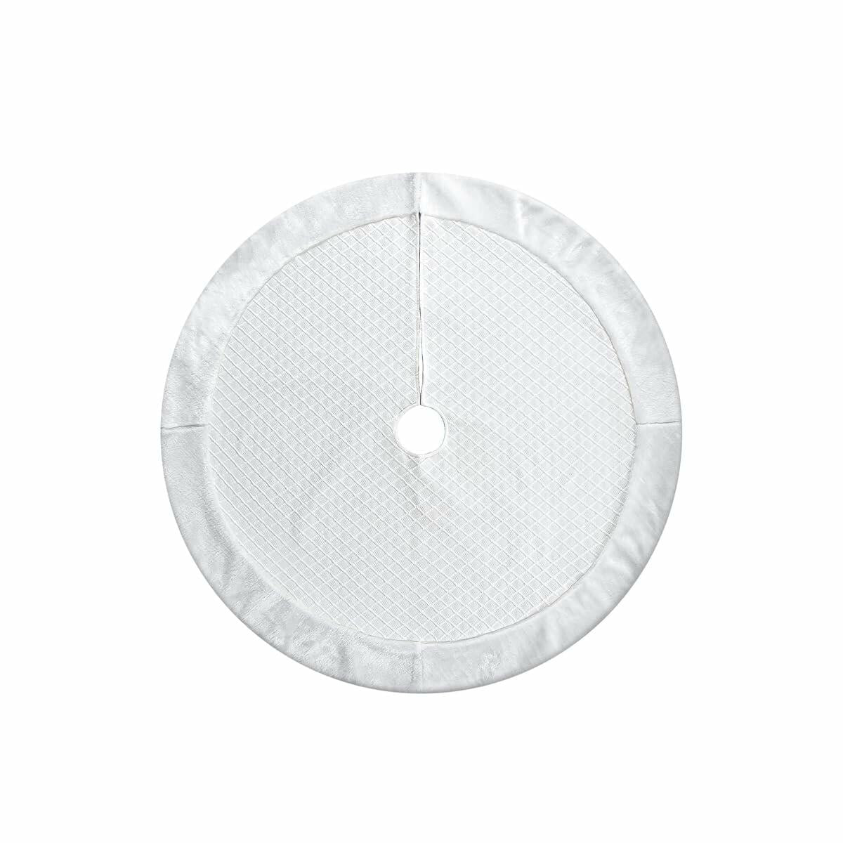Falda para árbol de Navidad USILAND de piel sintética blanca con textura de rombos, tamaño 32