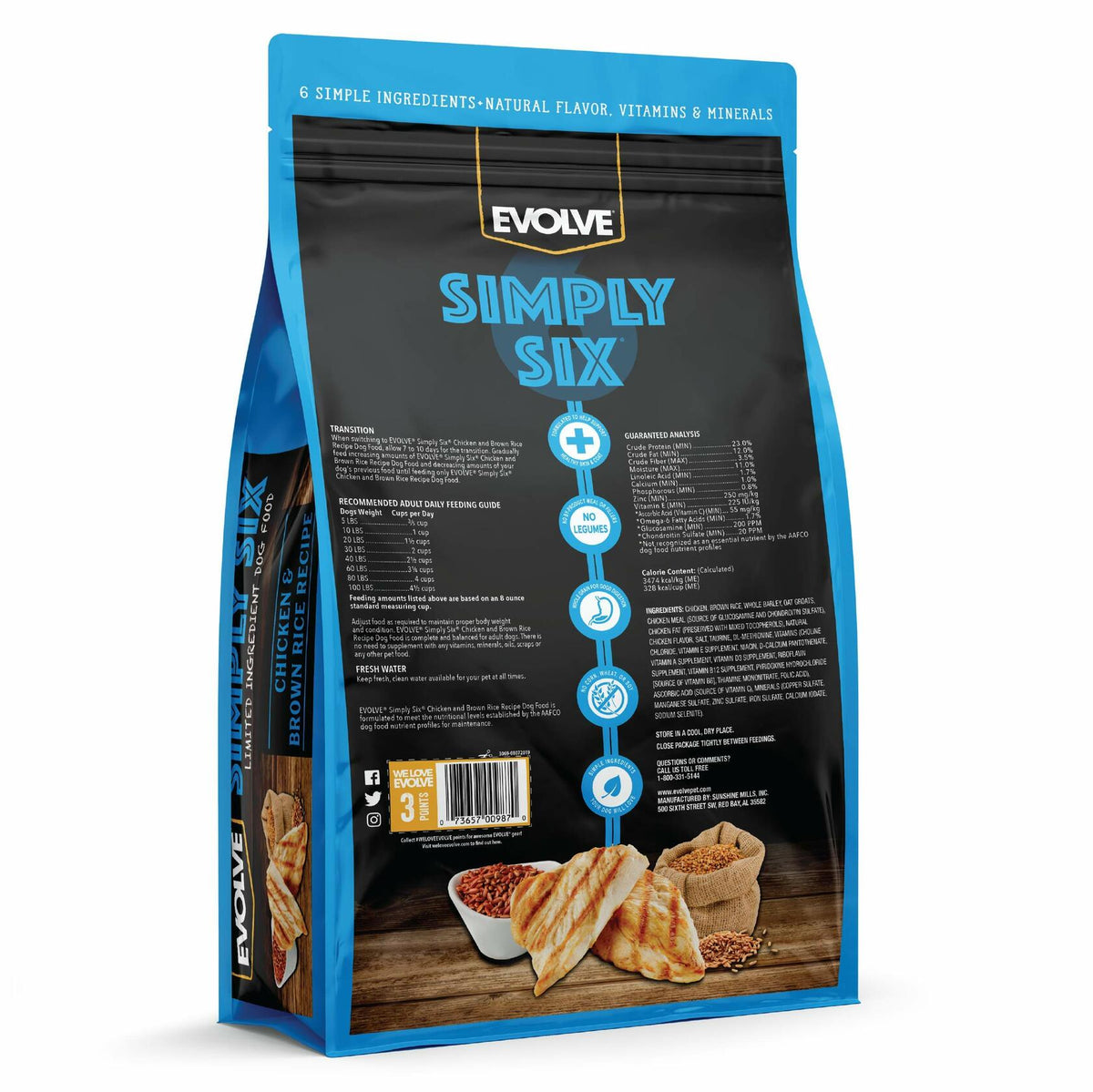 Consumo preferente 25/04 Evolve Simply Six, alimento para perros con pollo y arroz integral, bolsa de 4 lb