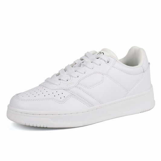 JABASIC Women Genuine Leather Platform Sneakers Lace-Up White/Fuchsia Size 7