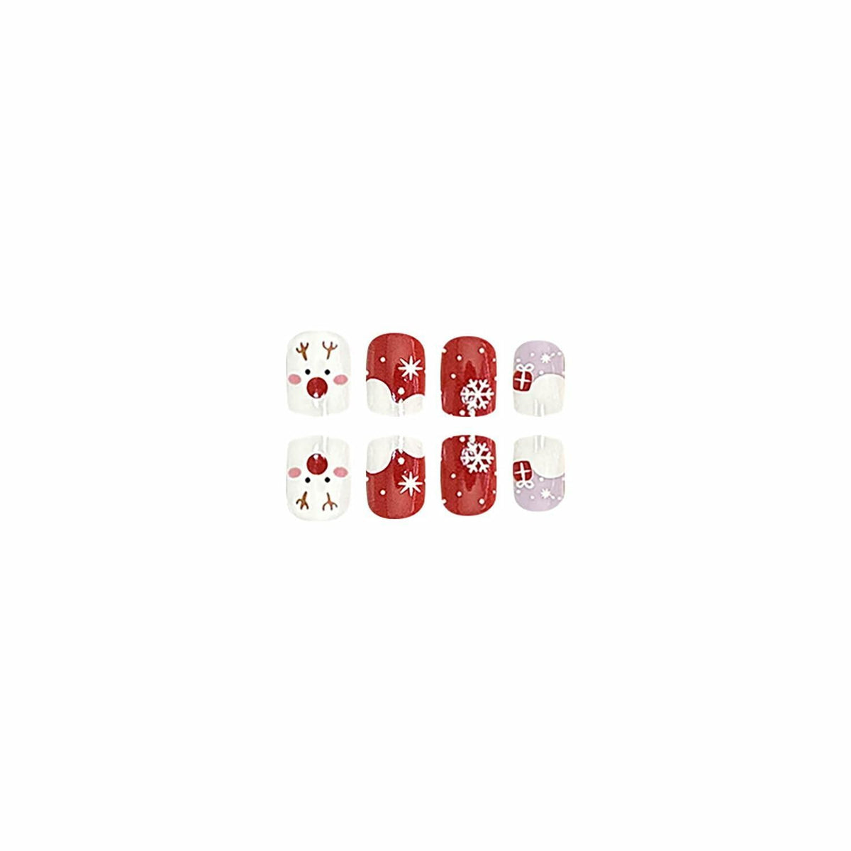 24 Pcs Christmas Press On Nails Short Square Red Acrylic False Nails