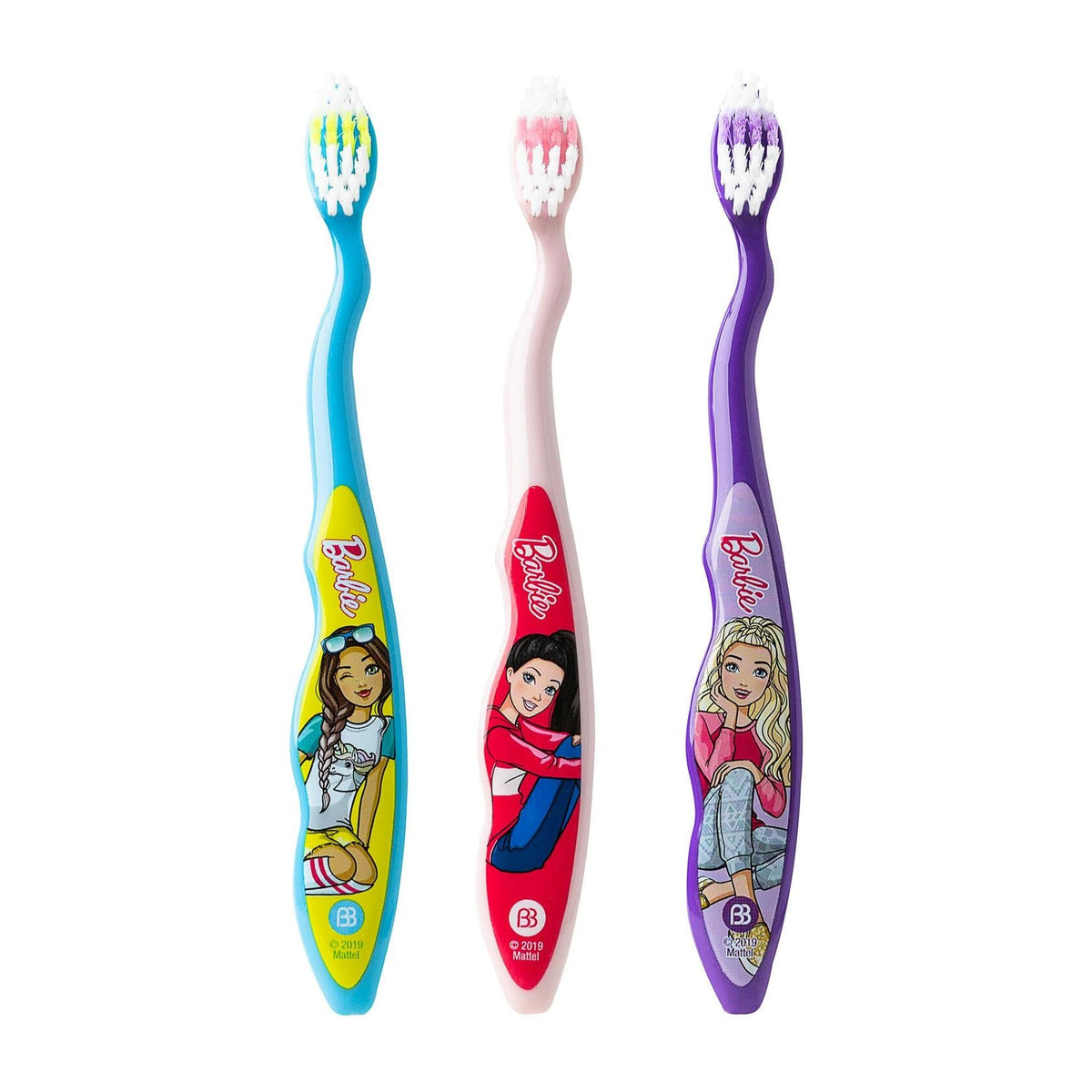 Cepillo de dientes para niños Brush Buddies Barbie, paquete de 3, cerdas suaves, multicolor