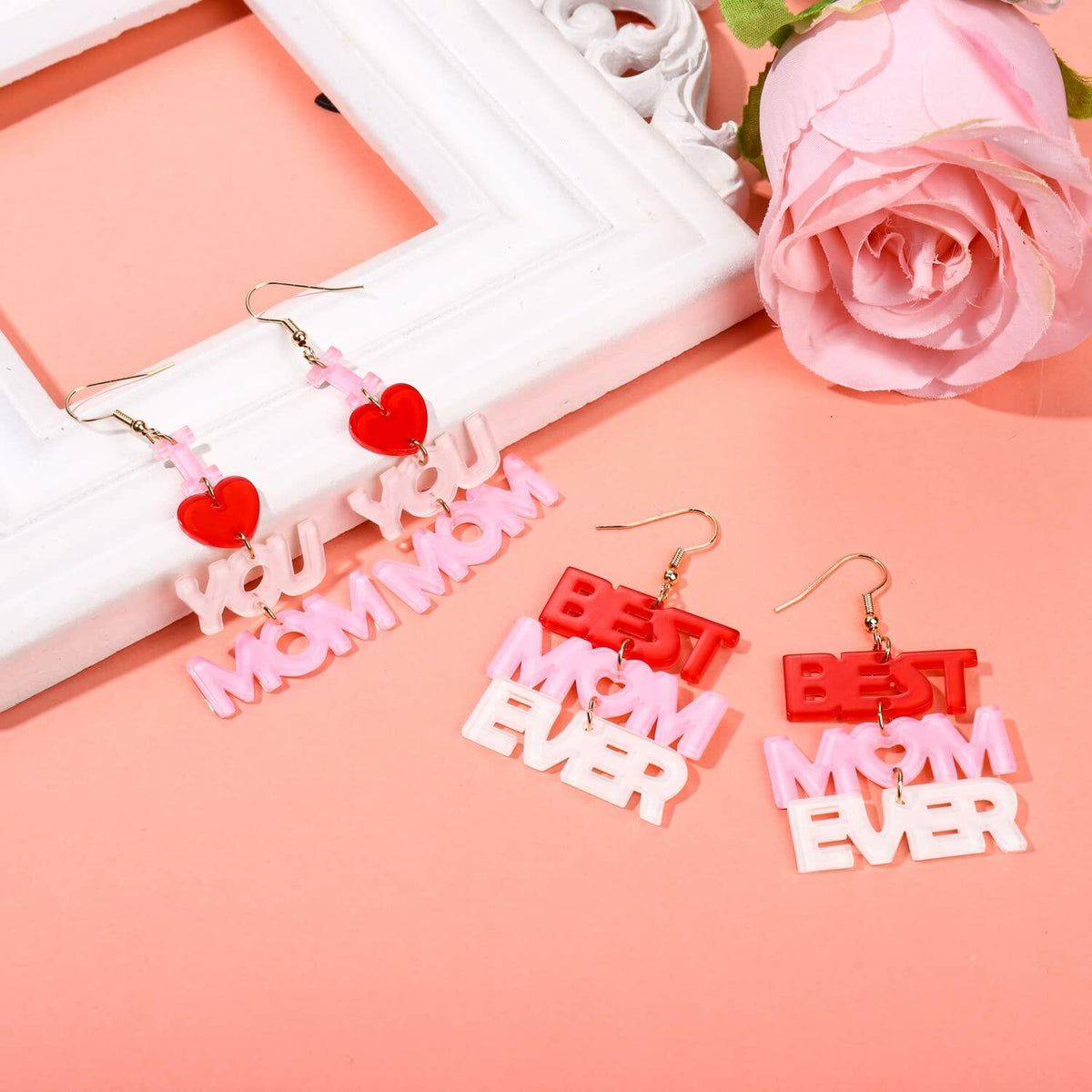 Love Heart Lucite Arch Dangle Earrings MOM Mother's Day Gifts Jewelry