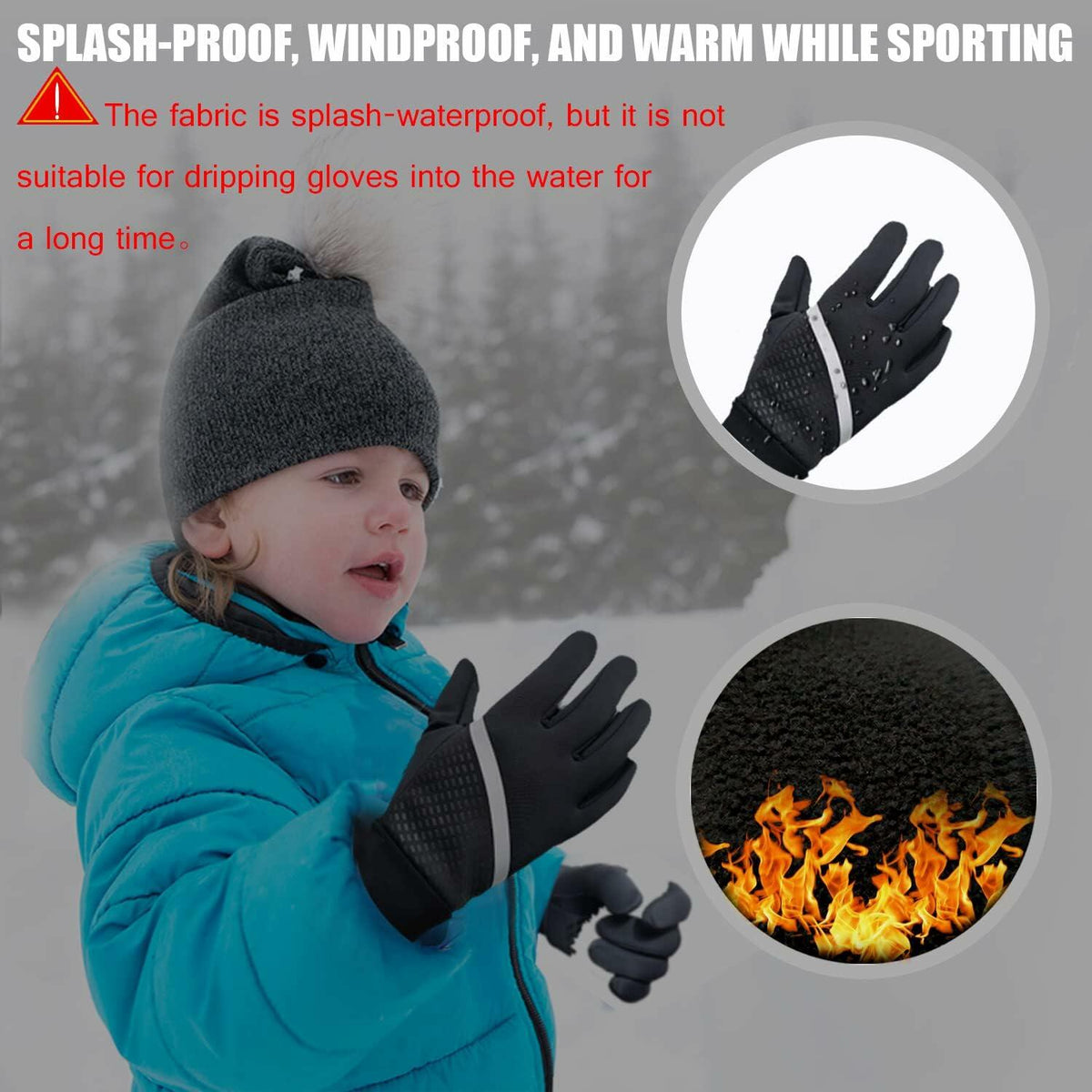 Guantes térmicos de forro polar para correr VigorGlove para niños, pantalla táctil, color negro, talla S