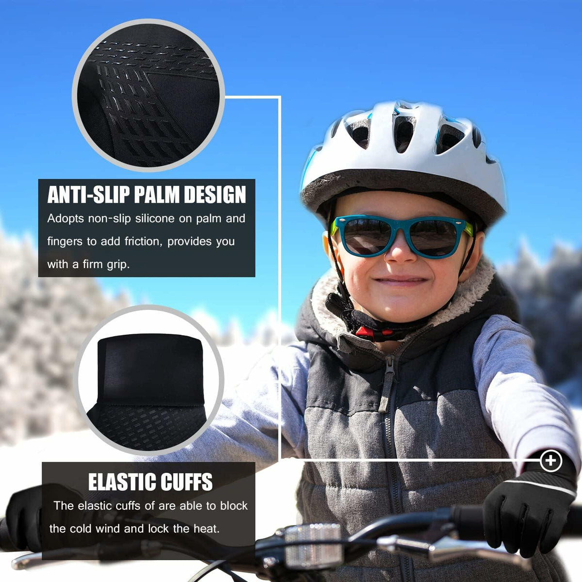 Guantes térmicos de forro polar para correr VigorGlove para niños, pantalla táctil, color negro, talla S