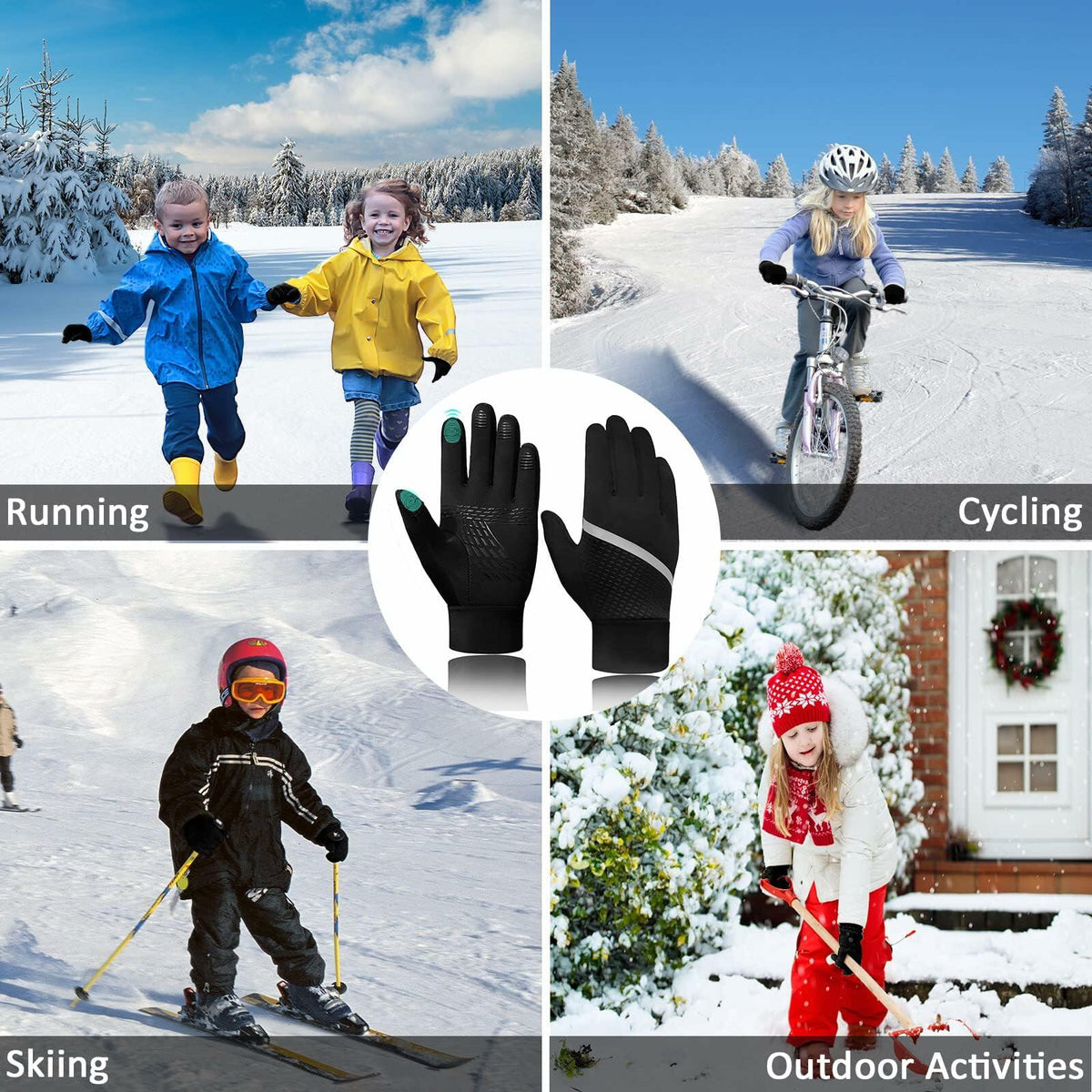 Guantes térmicos de forro polar para correr VigorGlove para niños, pantalla táctil, color negro, talla S
