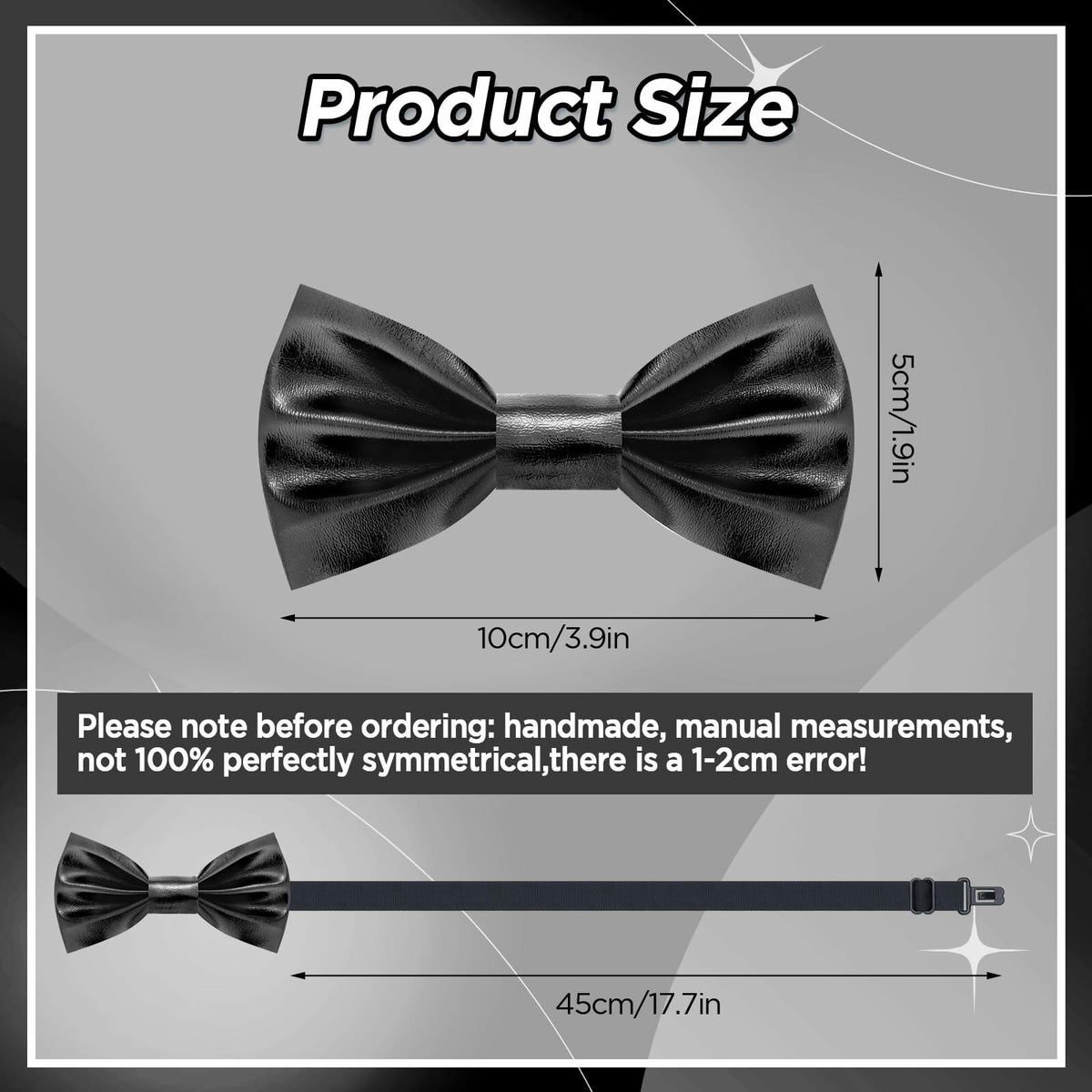 Neptniopllab Boys Metallic Leather Bow Tie Adjustable Black Size 4-12