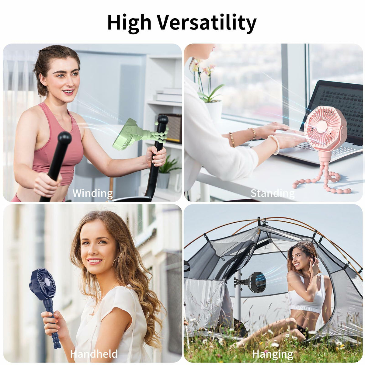Ventilador portátil para cochecito Lerat, recargable, con clip, 3 velocidades, verde