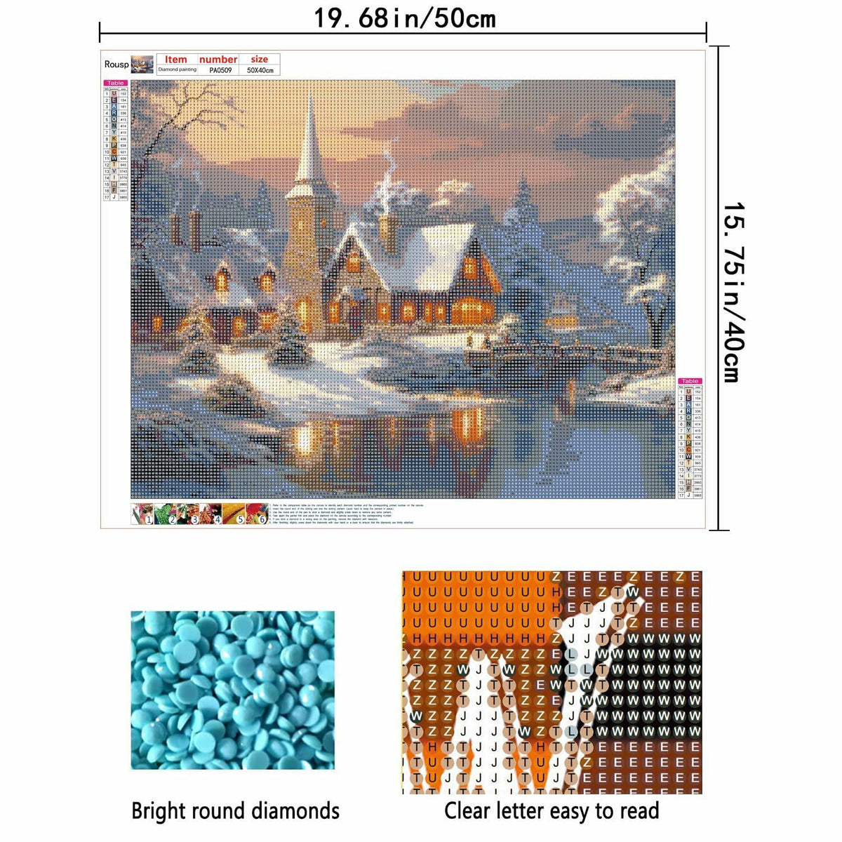 Kit de pintura de diamantes navideña Rousp Pueblo de invierno 16x20 pulgadas