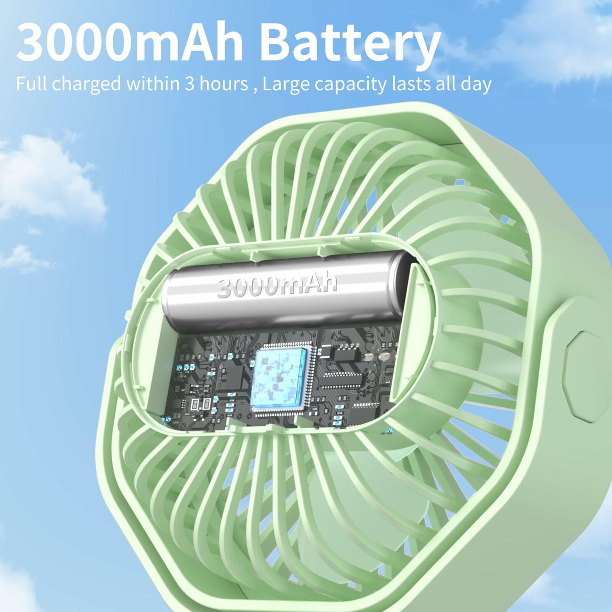 Ventilador portátil para cochecito Lerat, recargable, con clip, 3 velocidades, verde