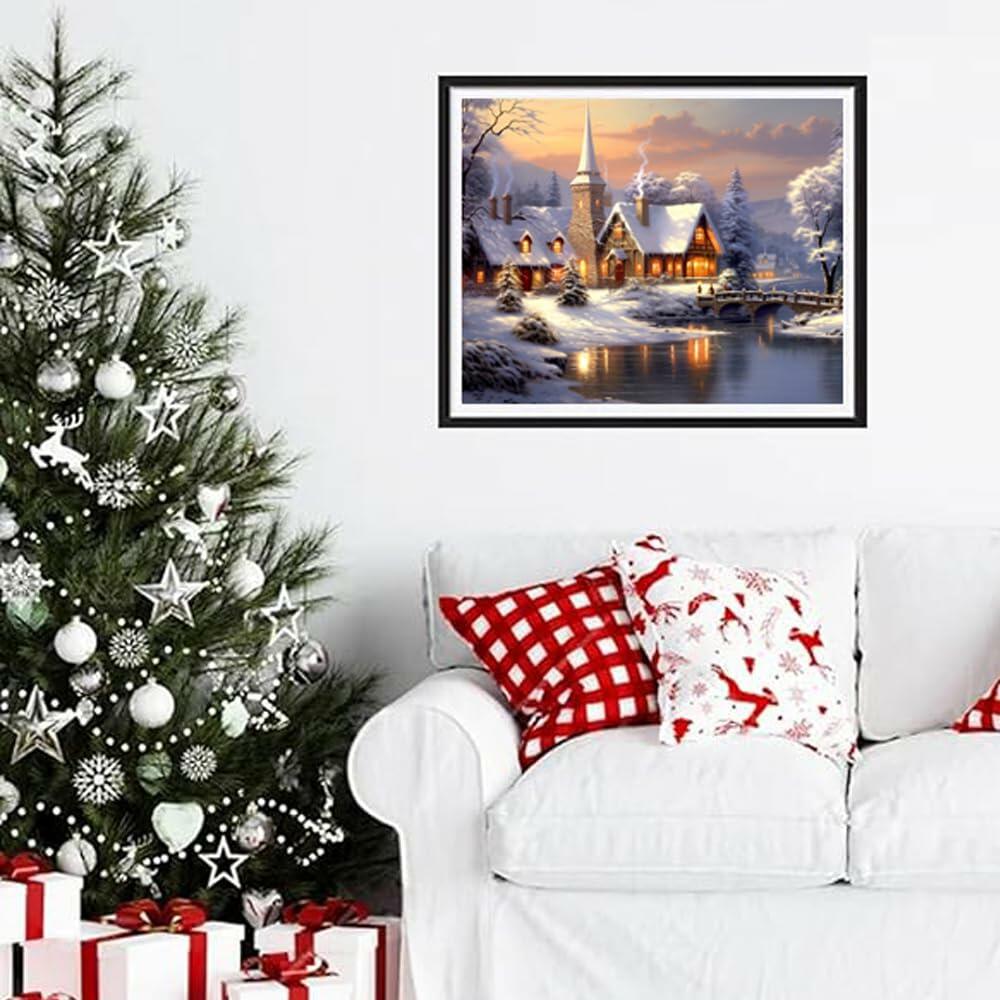 Kit de pintura de diamantes navideña Rousp Pueblo de invierno 16x20 pulgadas