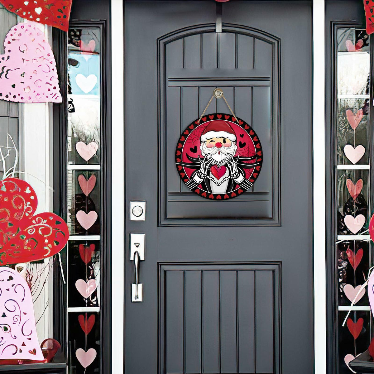 Letrero de madera para puerta de San Valentín Bolisom, decoración de porche exterior con corazones rojos y negros