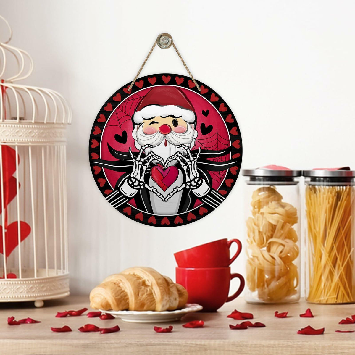 Letrero de madera para puerta de San Valentín Bolisom, decoración de porche exterior con corazones rojos y negros