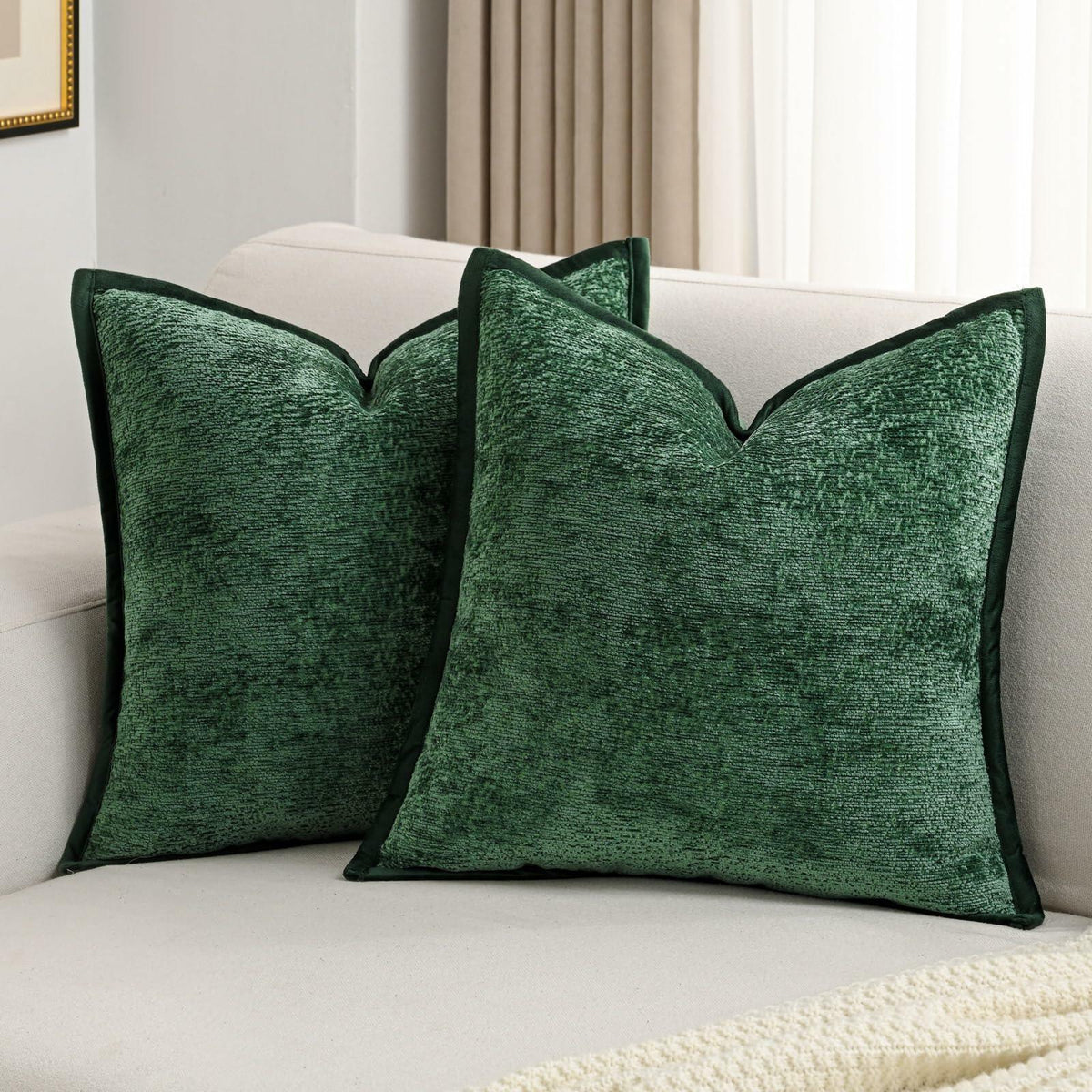 Fundas de cojín decorativo de chenilla verde oscuro FUTEI, 26x26 pulgadas, juego de 2