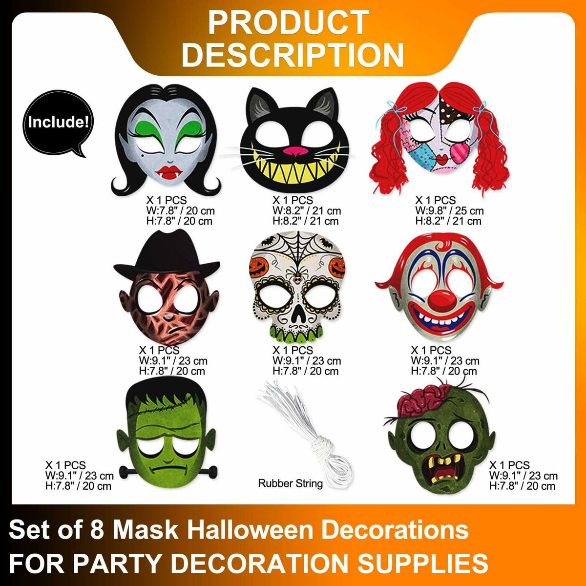 LHOAVWE Máscaras de cosplay de cara completa para Halloween, 8 piezas, decoración para disfraces de fiesta