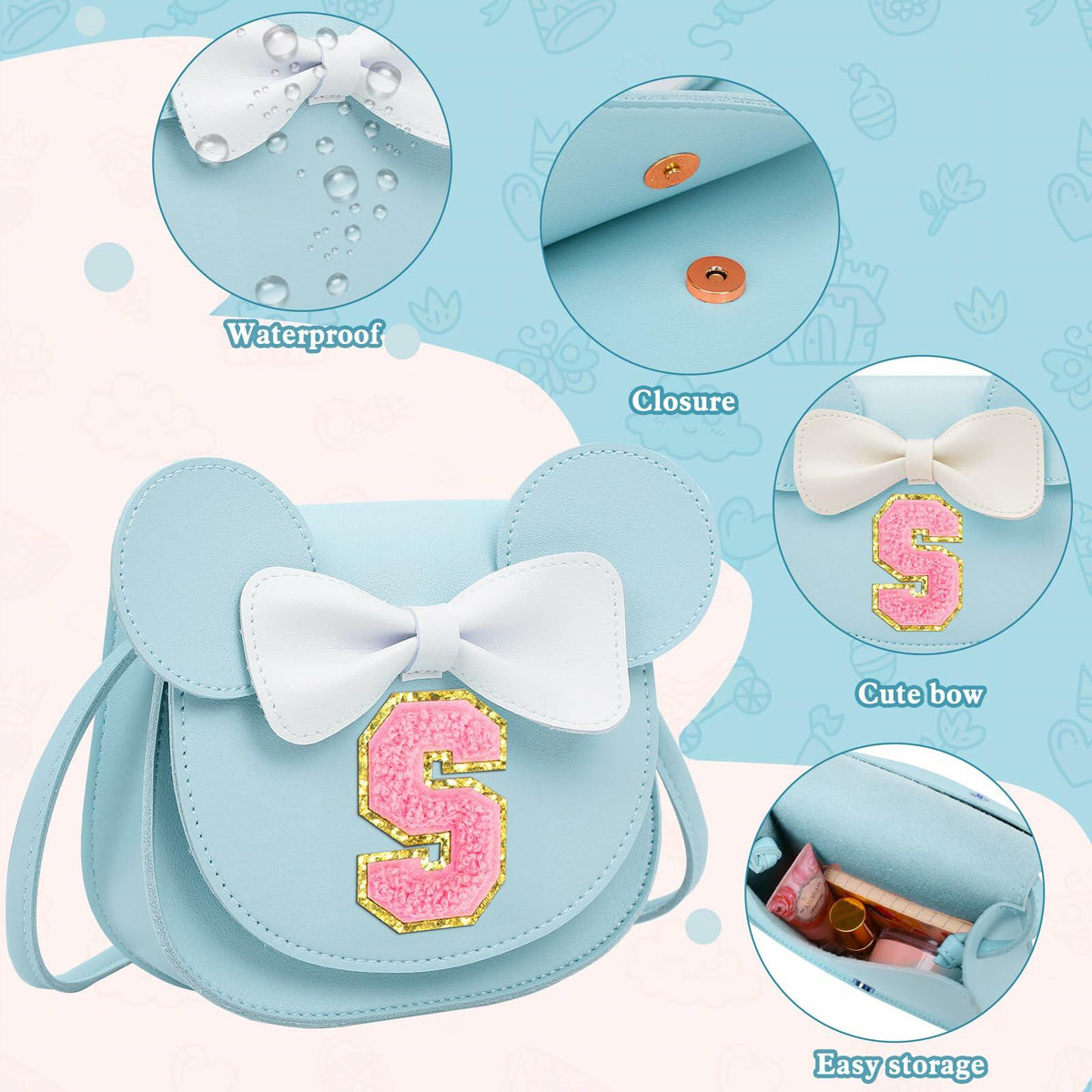 OYLOLA Toddler Girls Purse Initial Birthday Gift Blue X Ages 3-8