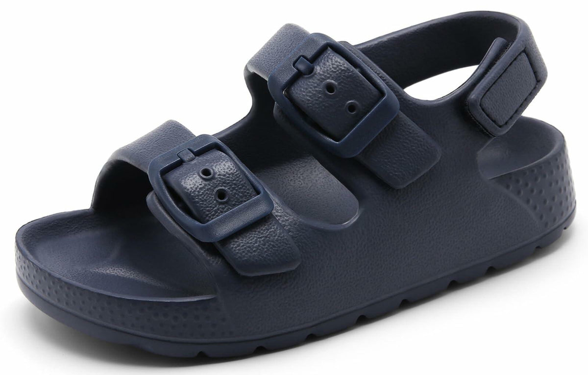 Sandalias con hebilla para niños y niñas pequeños INMINPIN, correa trasera ajustable, azul marino, talla 5