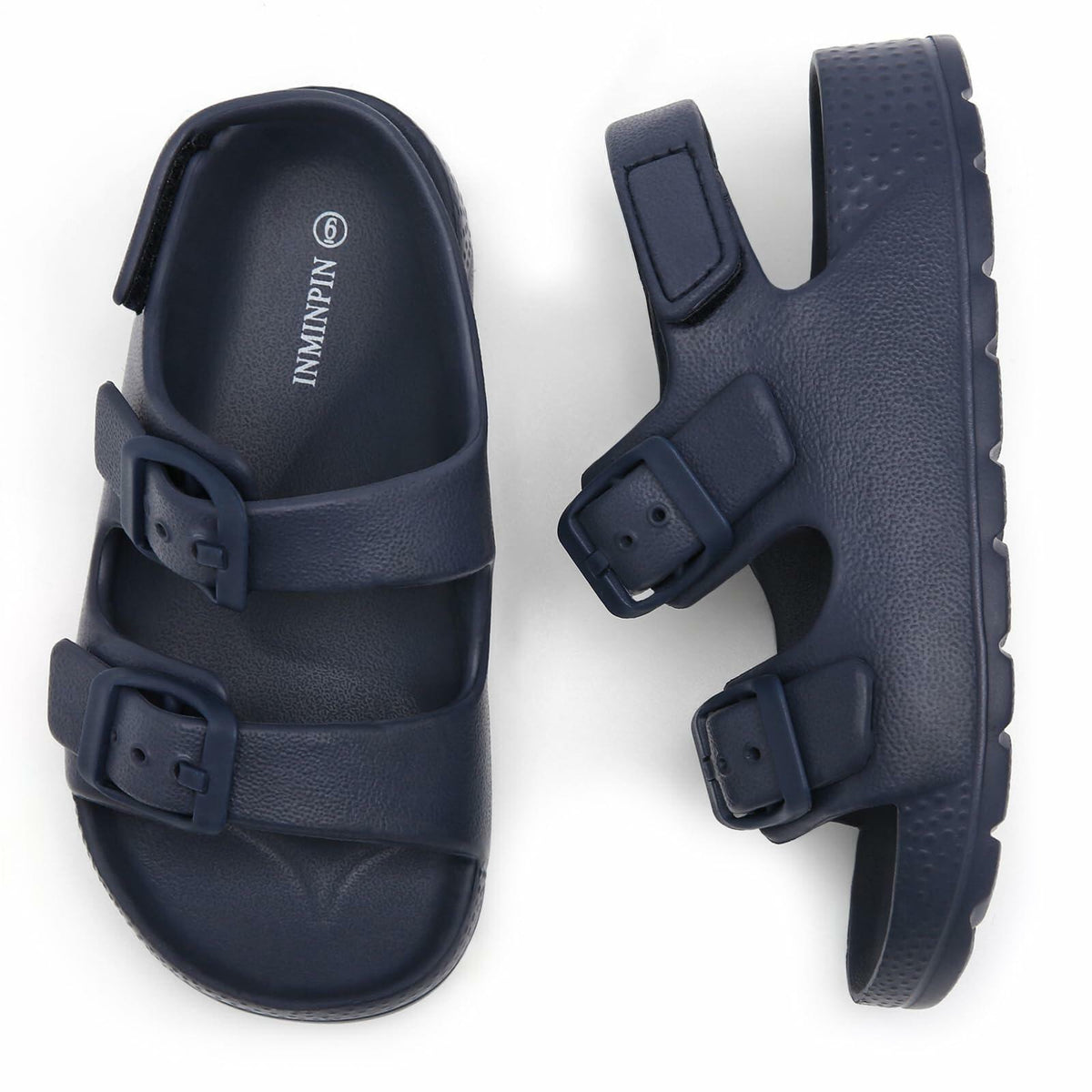 Sandalias con hebilla para niños y niñas pequeños INMINPIN, correa trasera ajustable, azul marino, talla 5