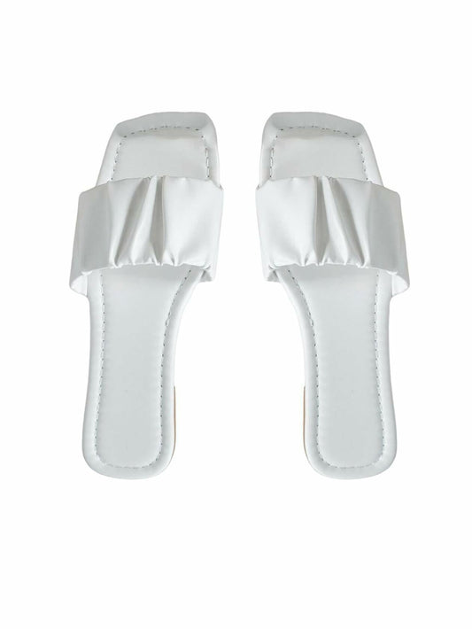 Verdusa Women's Square Toe Ruched Flat Slip On Sandals White Size 7.5
