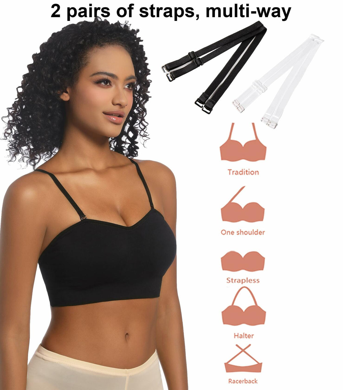 Sujetador tipo banda PRETTYWELL sin tirantes con relleno, sin aros, cómodo, color negro, talla L