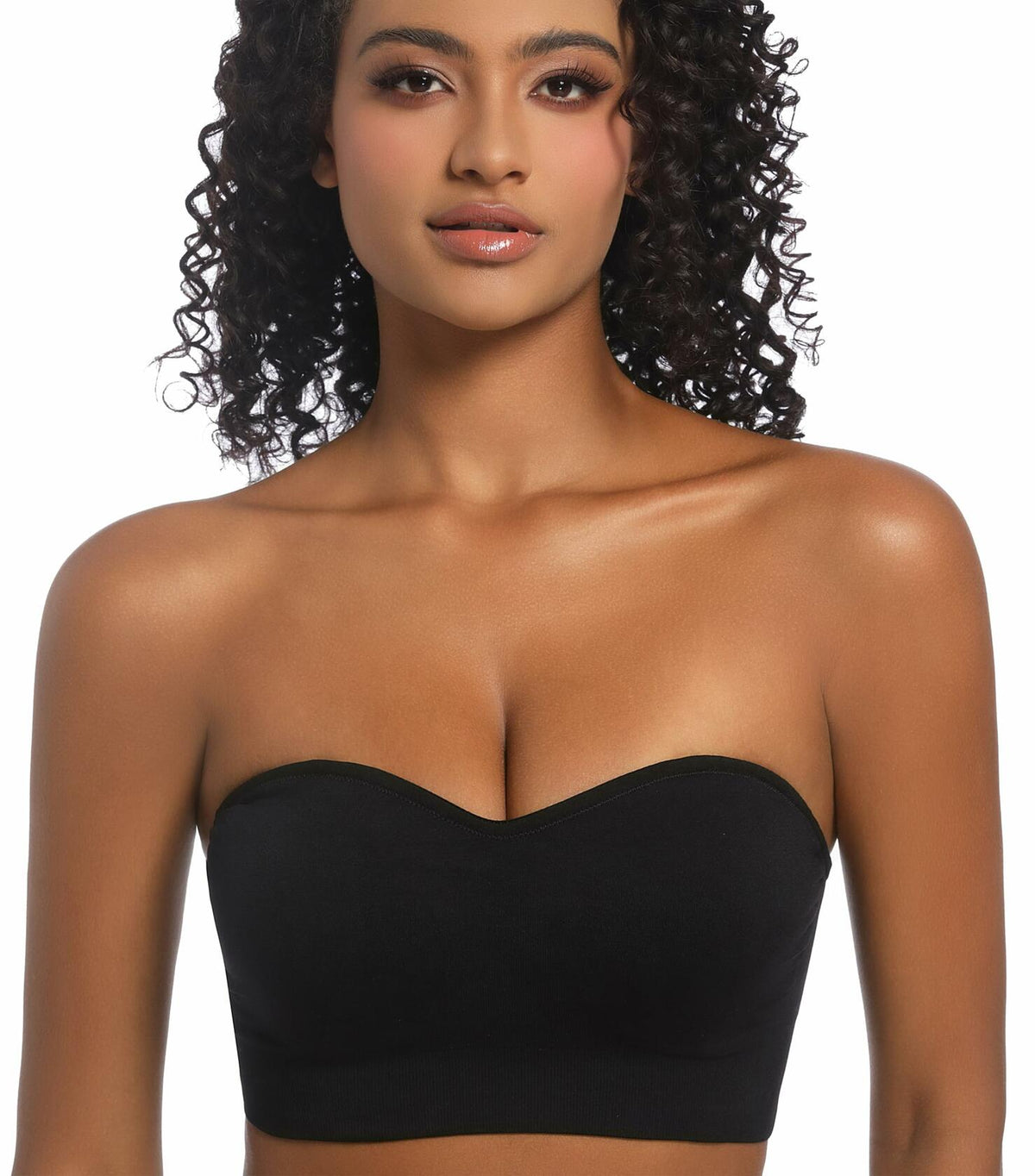 Sujetador tipo banda PRETTYWELL sin tirantes con relleno, sin aros, cómodo, color negro, talla L