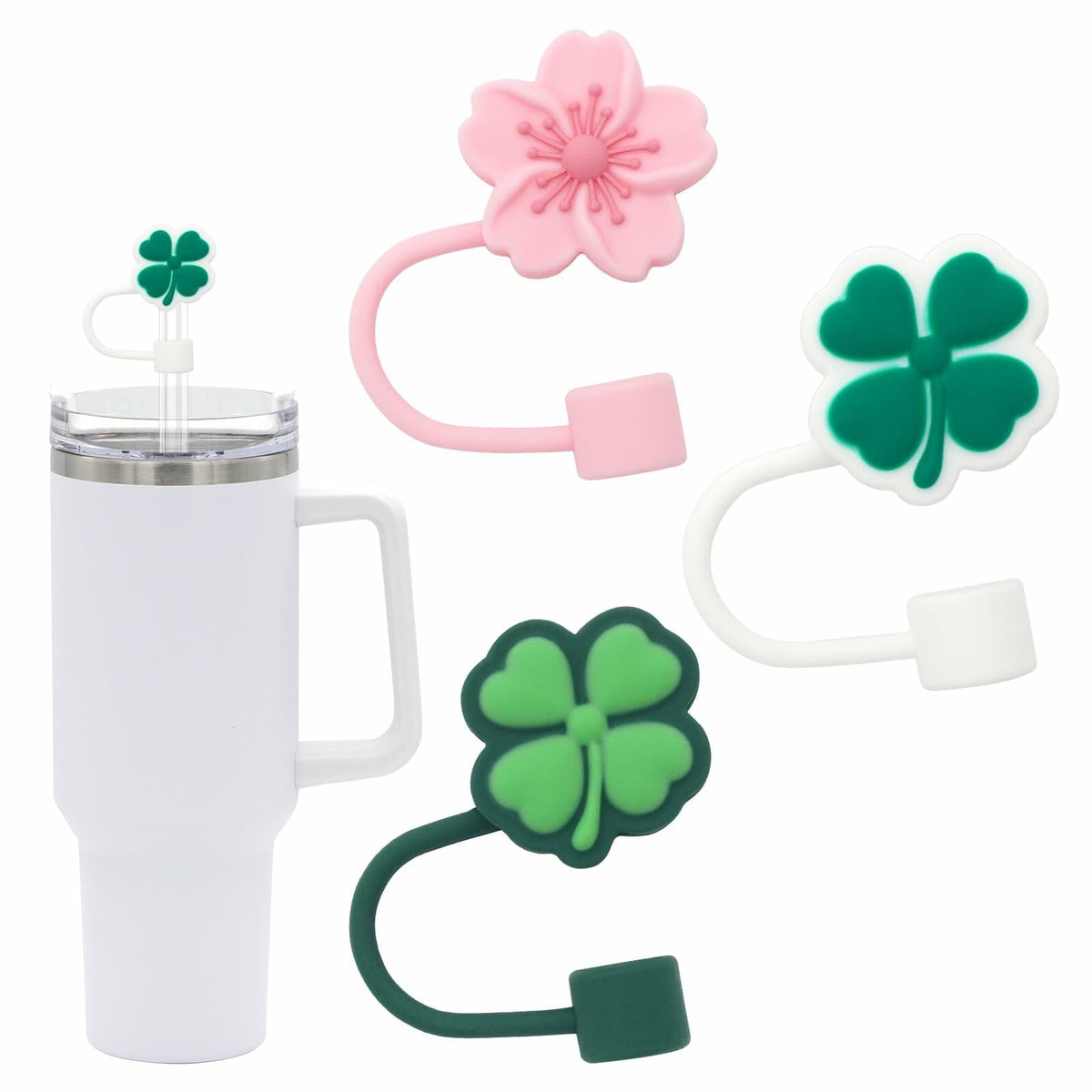 Fundas de silicona para pajitas CXLL con diseño de flor para vasos Stanley de 30 y 40 oz, 3 unidades