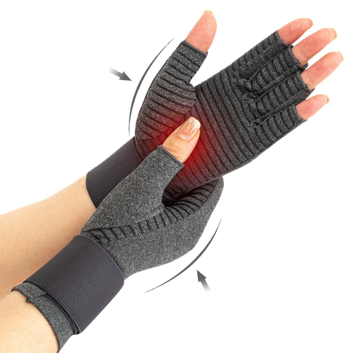 Guantes de compresión para artritis Copper Fit VigorGlove, cinturón ajustable, antideslizantes, negros, 2 piezas, XL