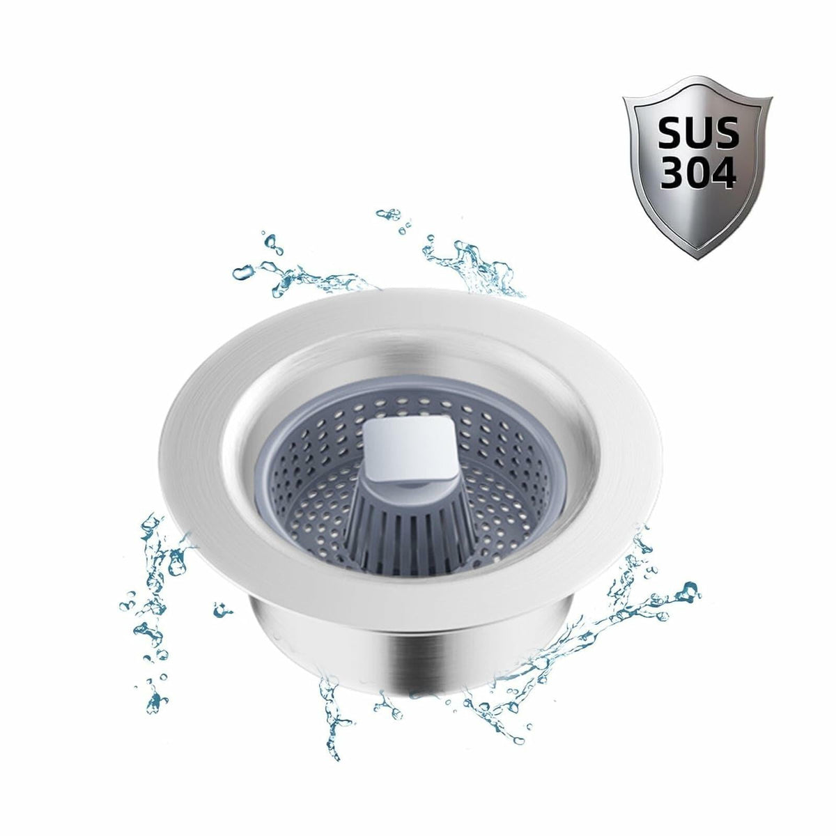 Cesta colador de fregadero de acero inoxidable 304 con tapa de cierre, drenaje de 3.5 pulgadas, color plateado