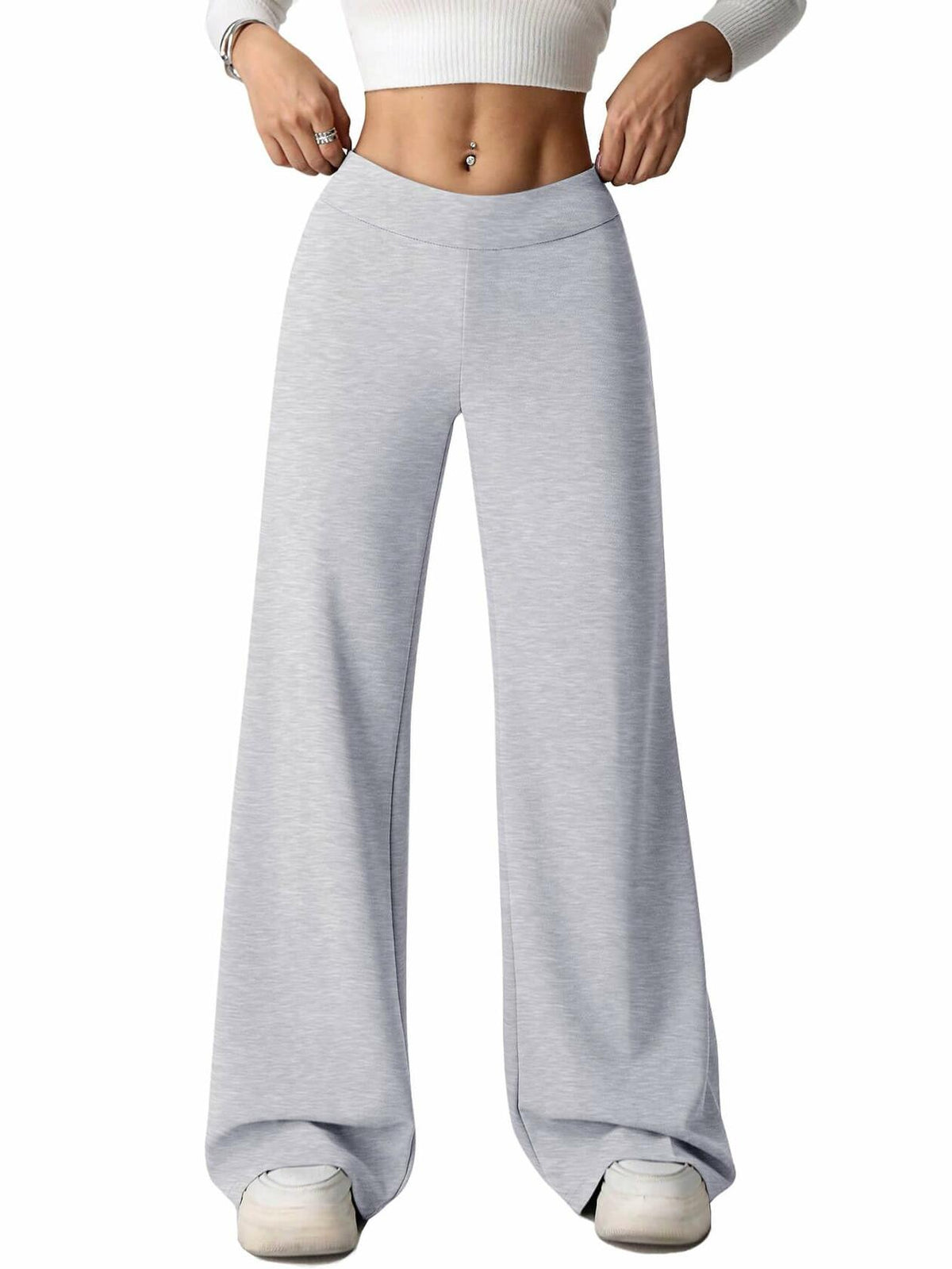 Pantalones de chándal holgados de pierna ancha para mujer HeSaYep con estrellas bordadas, gris, talla S