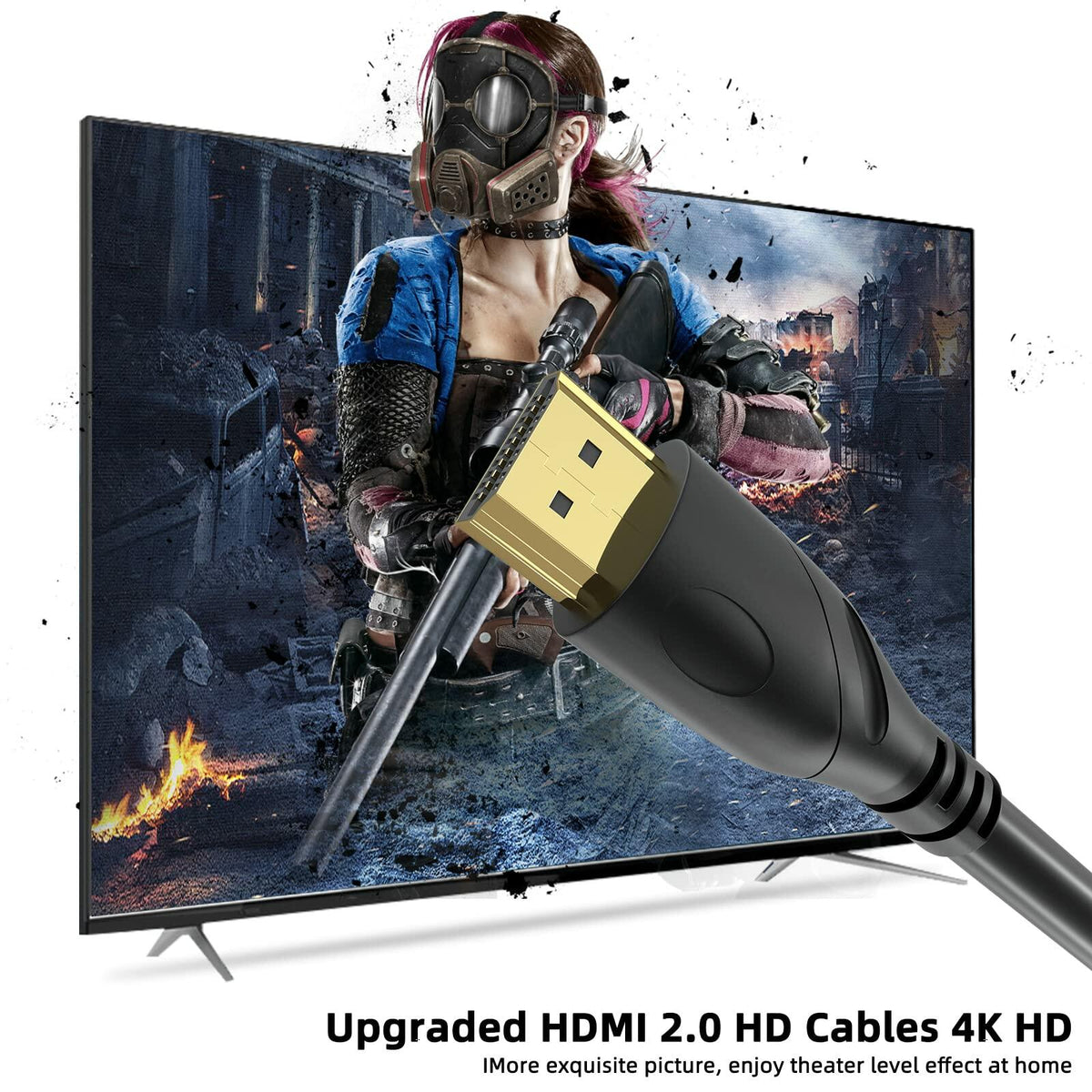 Cable HDMI 2.0 Jorenca de 6 pies (1.8m), ultra alta velocidad, 4K a 60Hz, conector chapado en oro