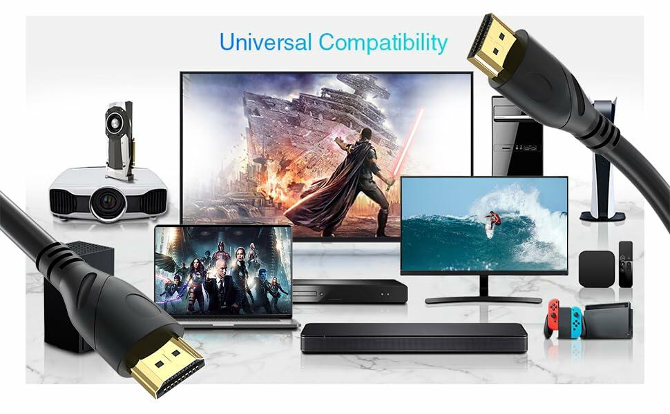 Cable HDMI 2.0 Jorenca de 6 pies (1.8m), ultra alta velocidad, 4K a 60Hz, conector chapado en oro