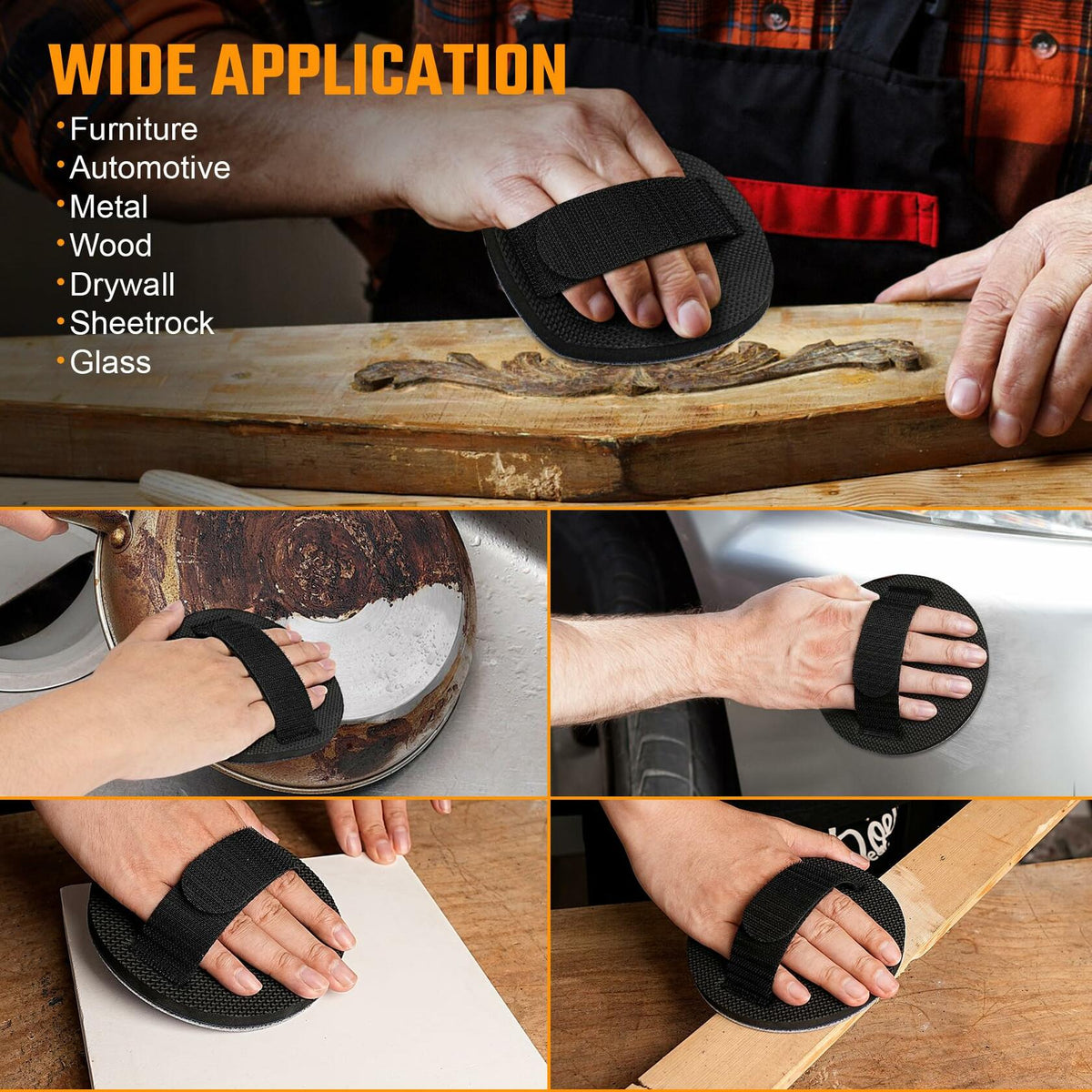Disco de lijado de gancho y bucle de 6" Sbestily con almohadilla de mano para metal y madera