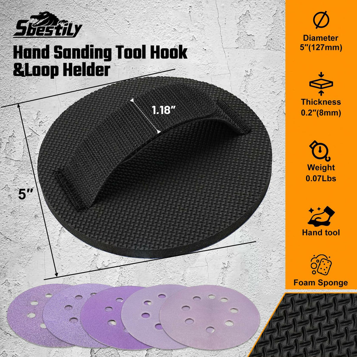 Disco de lijado de gancho y bucle de 6" Sbestily con almohadilla de mano para metal y madera