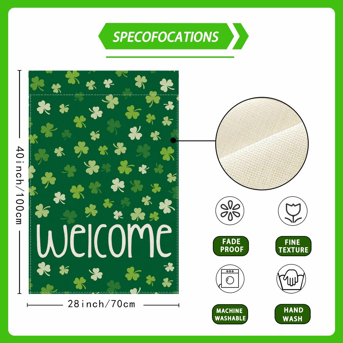 Bandera de jardín ZAEW de arpillera con tréboles para el Día de San Patricio, 28x40 pulgadas, verde, de doble cara