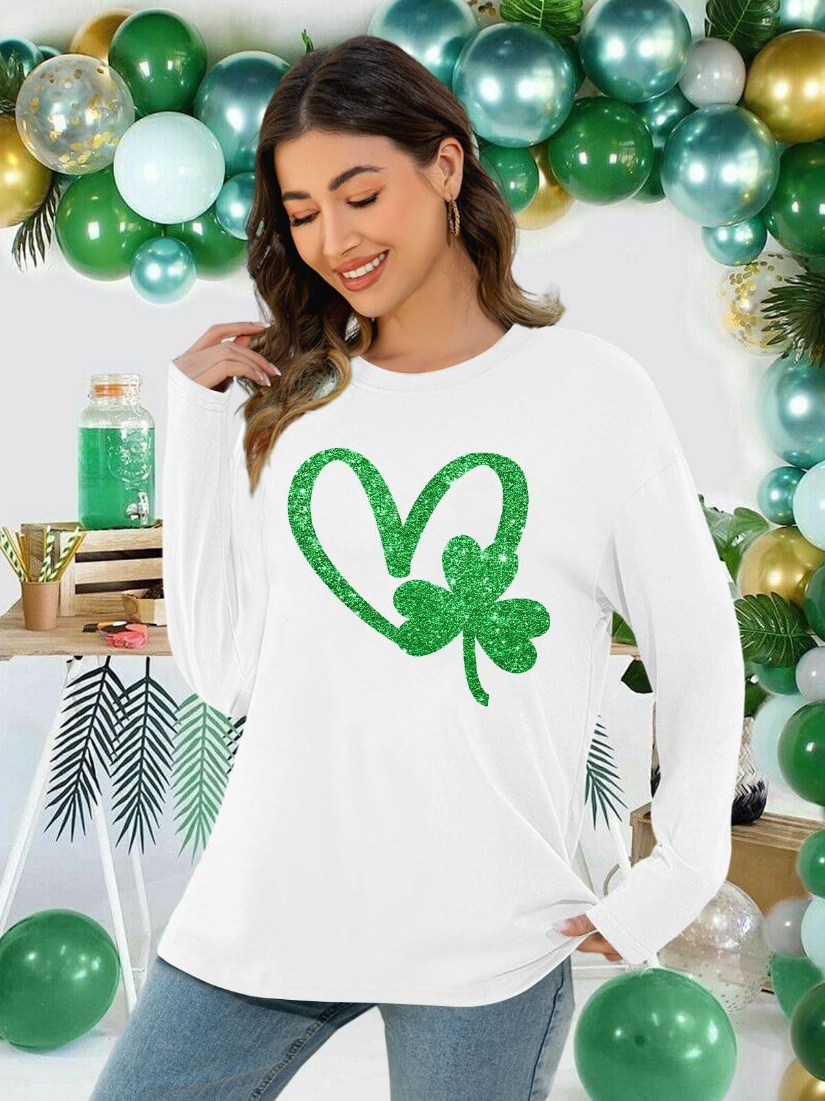 St. Patrick’s Day Women’s Lucky Shamrock Long Sleeve Tee Green 2XL