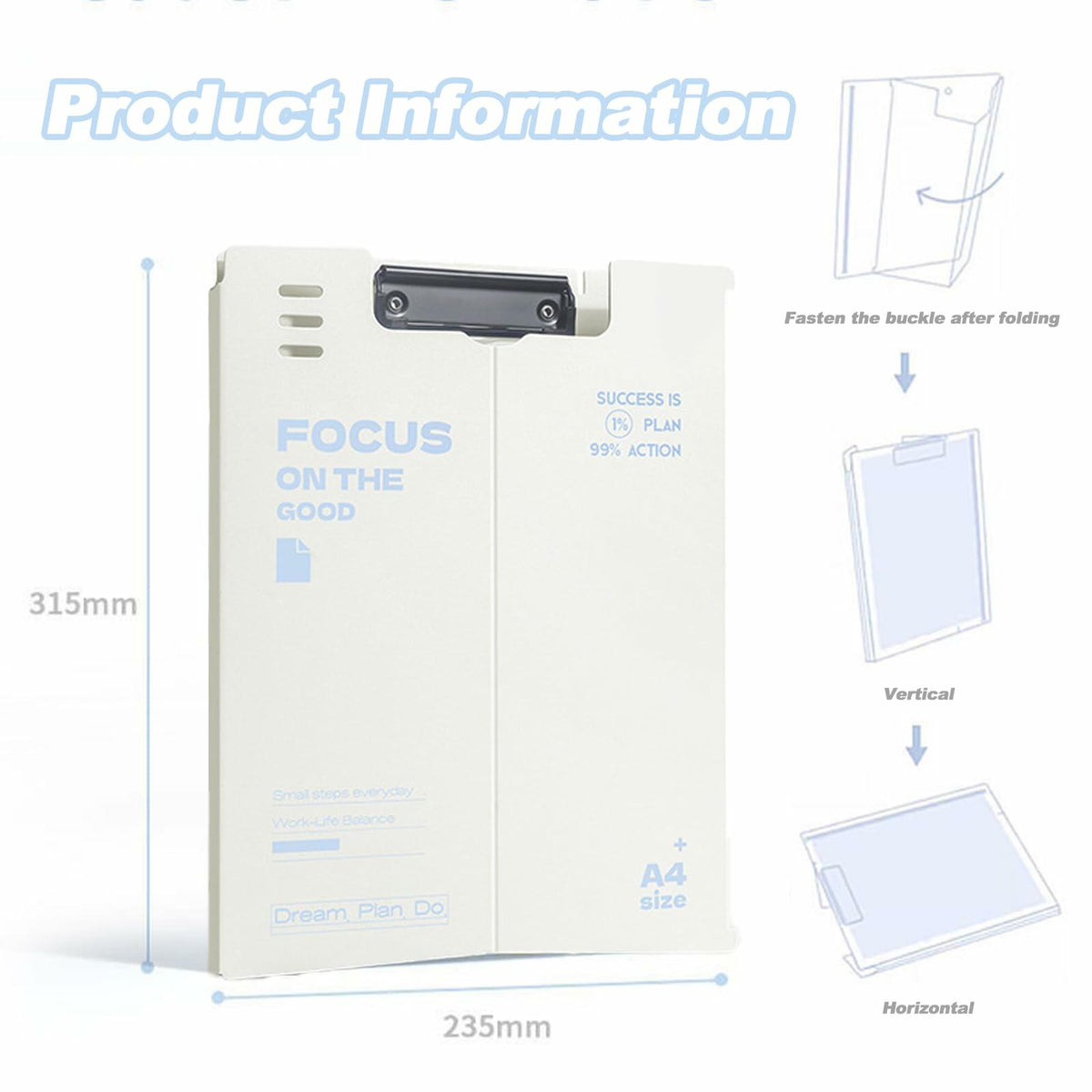 Carpeta de archivos A4 de plástico duradero DAIZART con pinza de hierro, color blanco cremoso