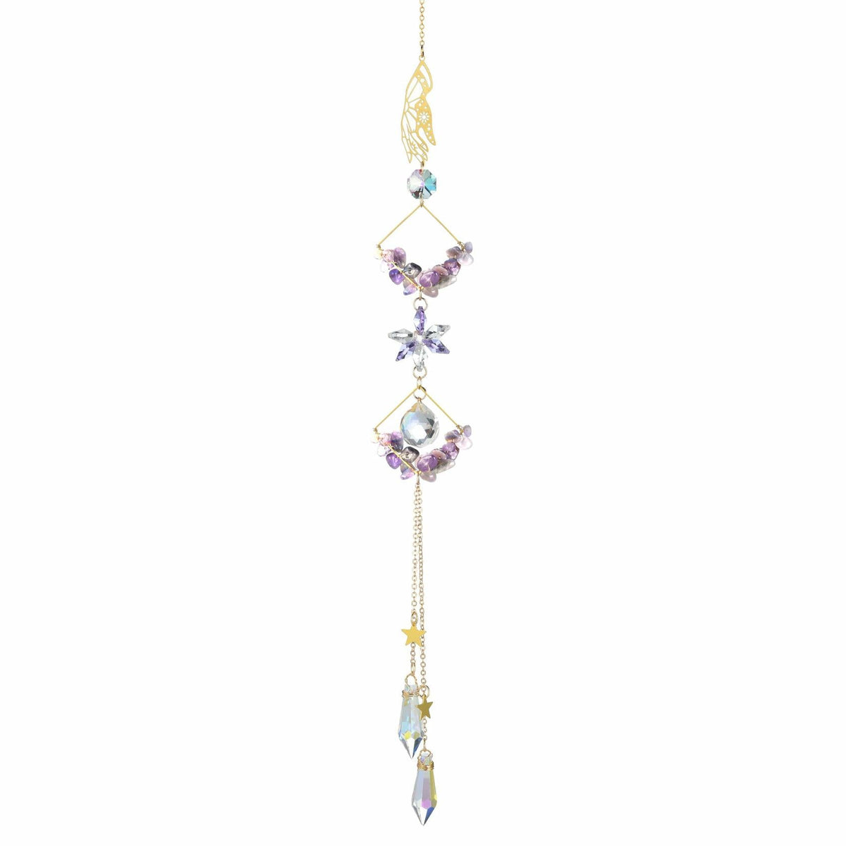 Cadena de flores de cristal natural Venusorn morada - Atrapasoles para decoración de ventanas